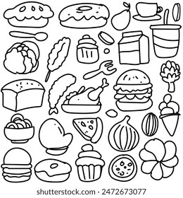 Set of hand drawn food isolated on white background