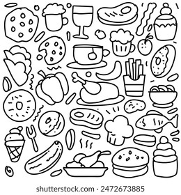 Set of hand drawn food isolated on white background
