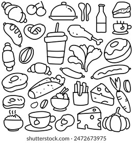 Set of hand drawn food isolated on white background