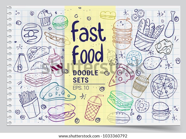 Set Hand Drawn Food Isolated On Stock Vector (Royalty Free) 1033360792