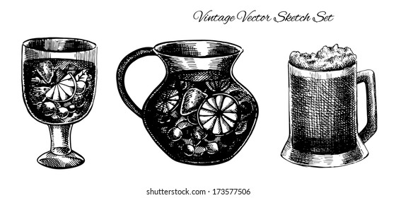Set of hand drawn food objects
