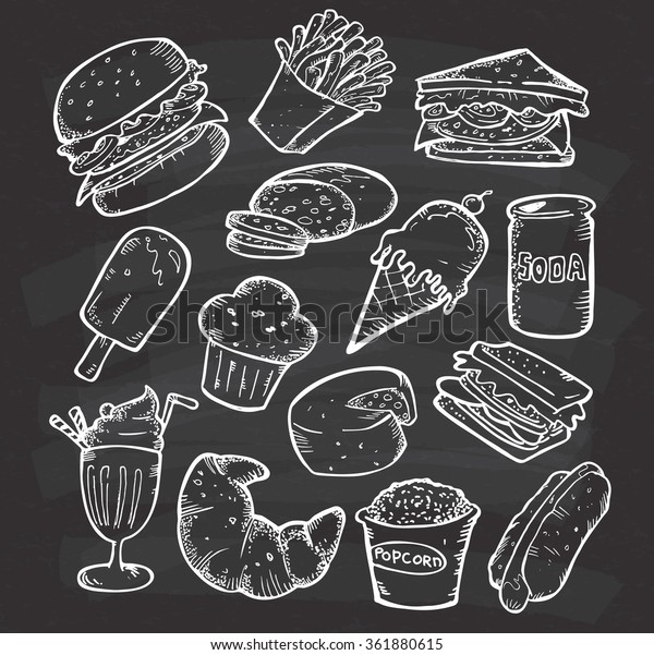 Set Hand Drawn Food Snack On Stock Vector (Royalty Free) 361880615 ...