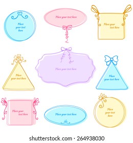 Set of hand drawn frame with cute bows.Design elements for menu, books, cards and invitations. Vector illustration