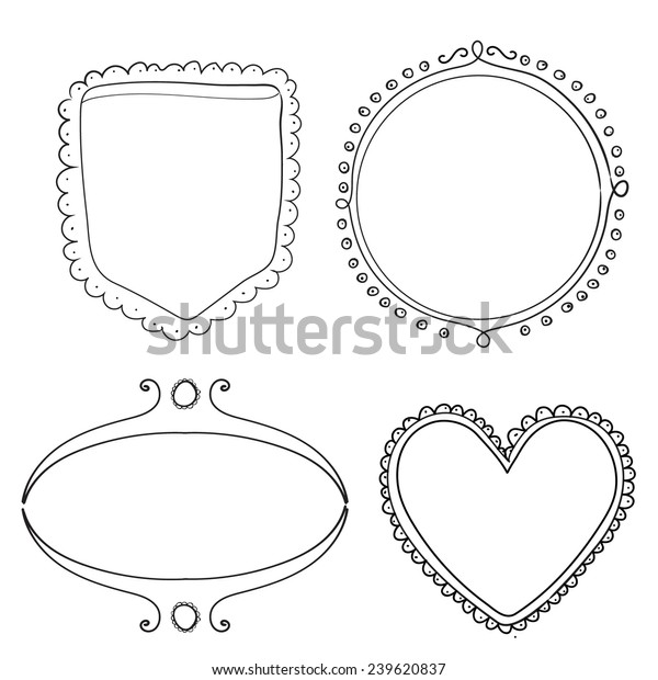 Set of hand drawn frame\
and dividers. Doodle vector design elements isolated on white\
background. 