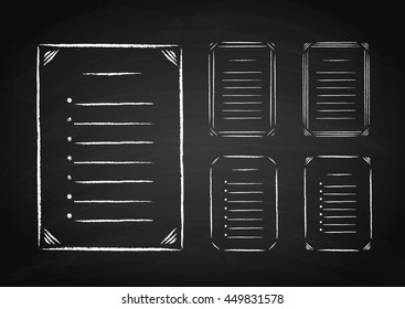 Set of hand drawn frames and lists on the chalkboard