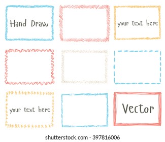 Set of hand drawn frames. Red, blue, yellow. Vector. 