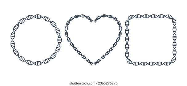 Set of hand drawn frames with ropes and hearts. DNA frame set. Vector illustration.