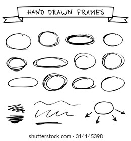 Set of hand drawn frames scribble circles