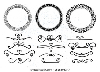 set of hand drawn frames and text dividers. vector decorative elements