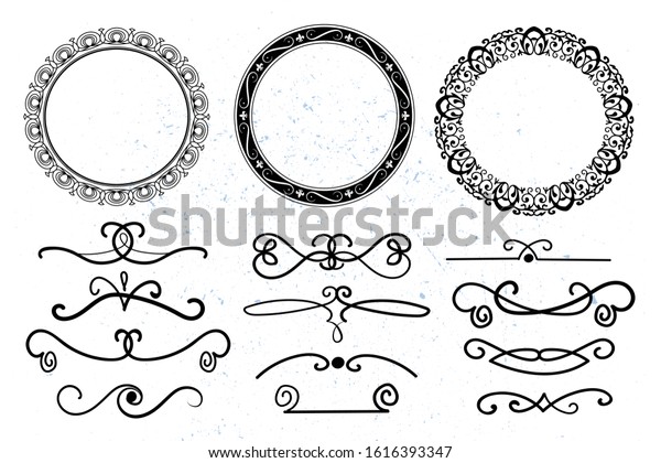 set of hand drawn frames and text dividers.\
vector decorative elements