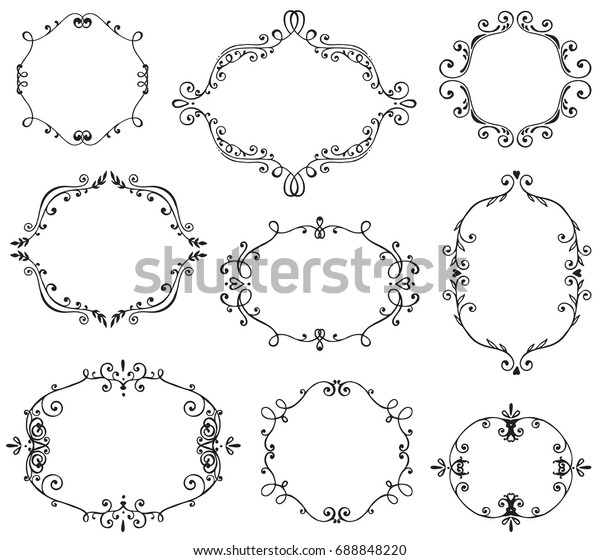 Set of hand drawn frames with\
vignette, branches with leaves, berries. Vector floral sketch\
collection. Decorative elements for design. Ink, vintage,\
rustic.