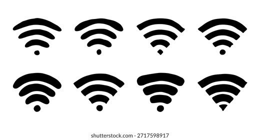 Conjunto de señal de zona de punto wifi gratis dibujado a mano Muestra de área wi-fi pública Clipart de Internet inalámbrico en estilo doodle Elemento único para impresión, Web, diseño, decoración 3G, 4G, 5G, 6G, IoT