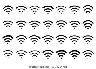 Set handgezeichnetes kostenloses WiFi-Spot-Zonenzeichen Öffentliches WiFi-Bereichszeichen Drahtloses Internet-Clipart im Doodle-Stil Einzelelement für Print, Web, Design, Dekor 3G, 4G, 5G, 6G, IoT