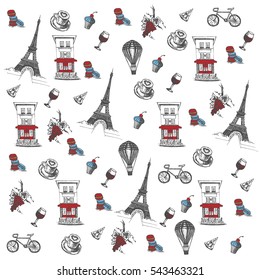 Set of hand drawn French icons, Paris sketch illustration