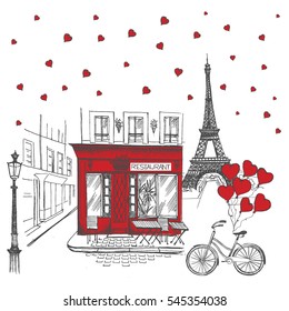 Set of hand drawn French icons, Paris sketch illustration
