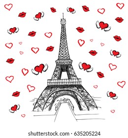 Set of hand drawn French icons, Paris sketch illustration
