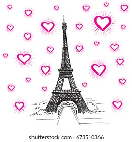 Set of hand drawn French icons, Paris sketch illustration
