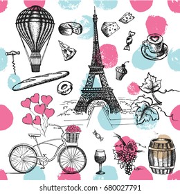 Set of hand drawn French icons, Paris sketch illustration
