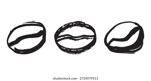Set of hand drawn fresh roasted coffee bean Arabica robusta seed doodle Single element for design print packaging label decor