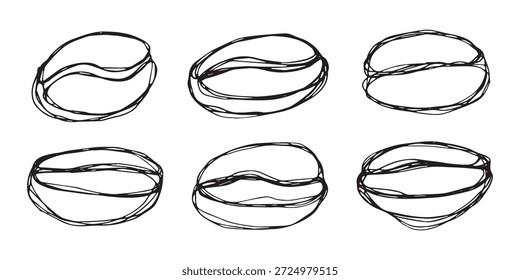 Conjunto de grano de café tostado fresco dibujado a mano Arabica robusta semilla doodle Elemento único para diseño de impresión de embalaje etiqueta de decoración