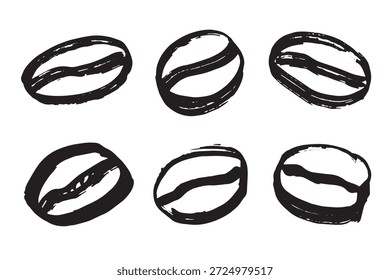 Set of hand drawn fresh roasted coffee bean Arabica robusta seed doodle Single element for design print packaging label decor