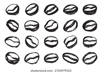 Set handgezeichnete frisch geröstete Kaffeebohne Arabica robusta Samen doodle Einzelelement für Design-Print-Verpackung Etikettendekor