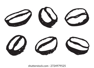 Set of hand drawn fresh roasted coffee bean Arabica robusta seed doodle Single element for design print packaging label decor