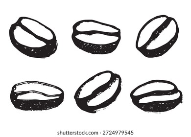 Set of hand drawn fresh roasted coffee bean Arabica robusta seed doodle Single element for design print packaging label decor