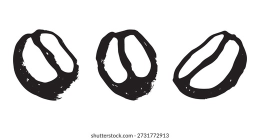 Conjunto de grano de café tostado fresco dibujado a mano Arabica robusta semilla doodle Elemento único para diseño de impresión de embalaje etiqueta decoración