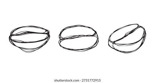 Conjunto de grano de café tostado fresco dibujado a mano Arabica robusta semilla doodle Elemento único para diseño de impresión de embalaje etiqueta decoración