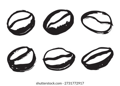 Conjunto de grano de café tostado fresco dibujado a mano Arabica robusta semilla doodle Elemento único para diseño de impresión de embalaje etiqueta decoración