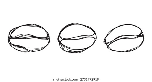 Conjunto de grano de café tostado fresco dibujado a mano Arabica robusta semilla doodle Elemento único para diseño de impresión de embalaje etiqueta decoración