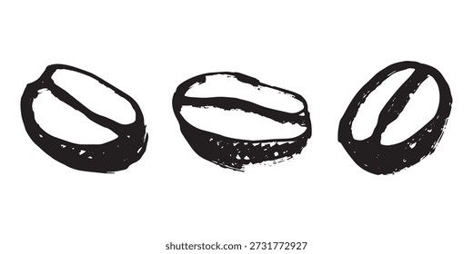 Conjunto de grano de café tostado fresco dibujado a mano Arabica robusta semilla doodle Elemento único para diseño de impresión de embalaje etiqueta decoración