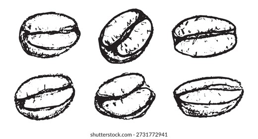 Conjunto de grano de café tostado fresco dibujado a mano Arabica robusta semilla doodle Elemento único para diseño de impresión de embalaje etiqueta decoración