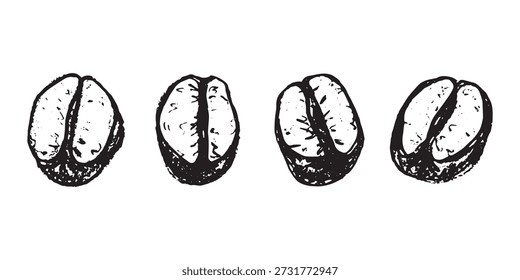 Conjunto de grano de café tostado fresco dibujado a mano Arabica robusta semilla doodle Elemento único para diseño de impresión de embalaje etiqueta decoración