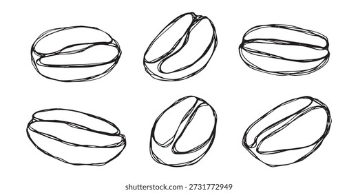 Conjunto de grano de café tostado fresco dibujado a mano Arabica robusta semilla doodle Elemento único para diseño de impresión de embalaje etiqueta decoración
