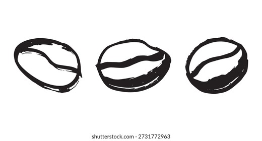 Conjunto de grano de café tostado fresco dibujado a mano Arabica robusta semilla doodle Elemento único para diseño de impresión de embalaje etiqueta decoración