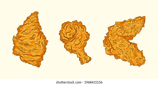 set hand drawn fried chicken 