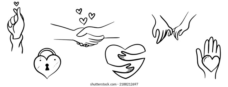 Set hand drawn Friendship   Love doodle style  concept give   share your love to people  vector illustration 