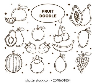 Set of hand drawn fruit cartoon doodle style coloring
