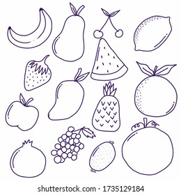 Set of hand drawn fruit doodle vector illustration.
