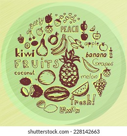 set of hand drawn fruit doodles