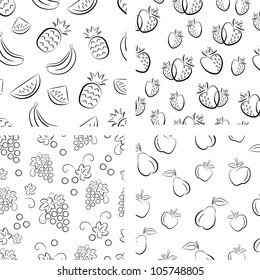 set of hand drawn fruit silhouette seamless
