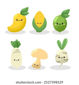 Set von handgezeichneten Obst und Gemüse bunt. Vektorgrafik.