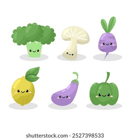 Conjunto de frutas desenhadas à mão e legumes coloridos. Ilustração vetorial.