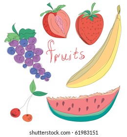 Set of hand drawn fruits