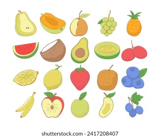Set of hand drawn fruits vector illustration. Creative hand drawn fruits vector element