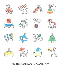 Conjunto de ilustrações de diversão e recreação desenhadas à mão 

