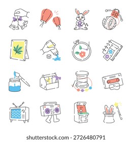 Conjunto de ilustrações de diversão e recreação desenhadas à mão 

