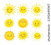 Set of hand drawn funny cute sun icon illustration